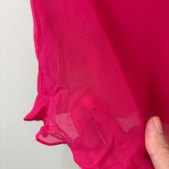 Vintage Y2K Express Silk Babydoll Top Women 2 Barbie Pink Ruffle Coquette Dainty - Picture 9 of 9
